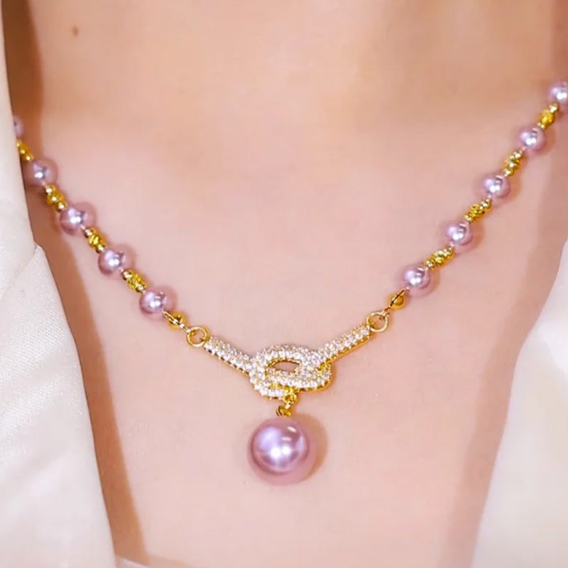 👸Hoogwaardige paarse parelketting met diamanten✨