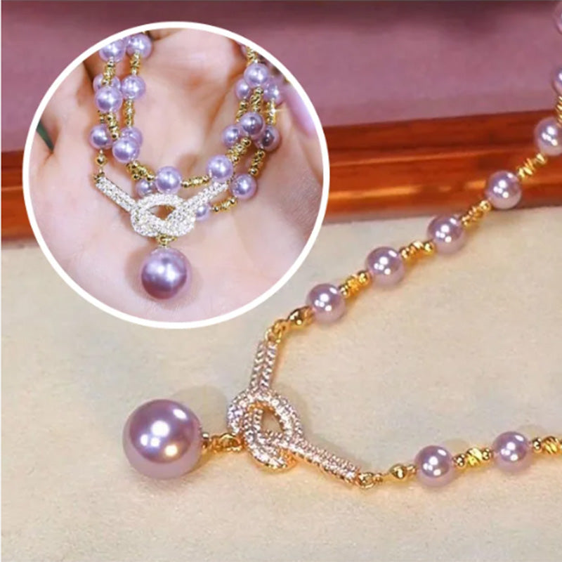 👸Hoogwaardige paarse parelketting met diamanten✨