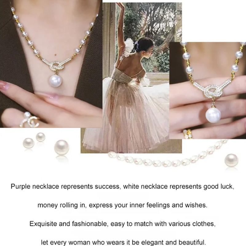 👸Hoogwaardige paarse parelketting met diamanten✨