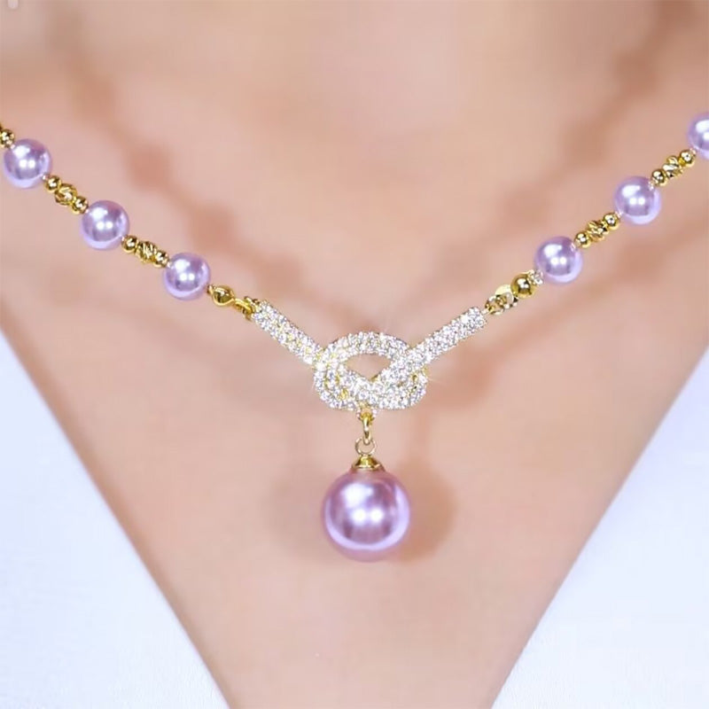 👸Hoogwaardige paarse parelketting met diamanten✨