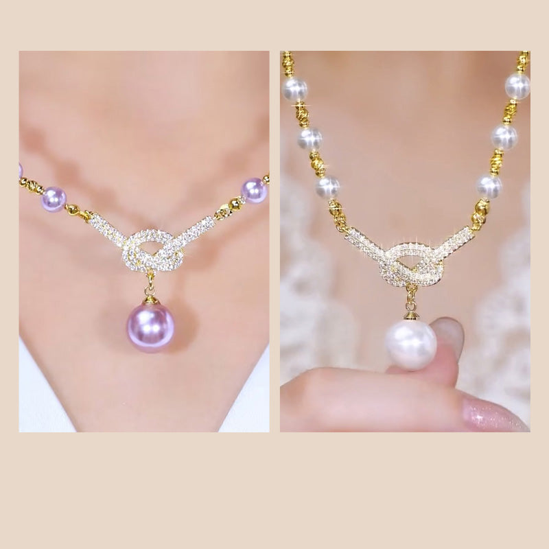 👸Hoogwaardige paarse parelketting met diamanten✨