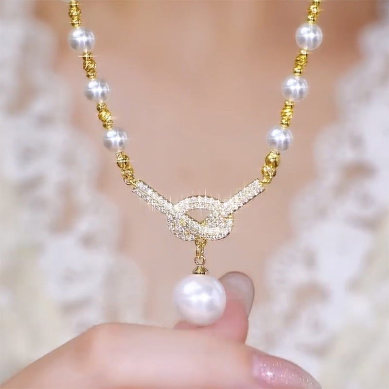 👸Hoogwaardige paarse parelketting met diamanten✨