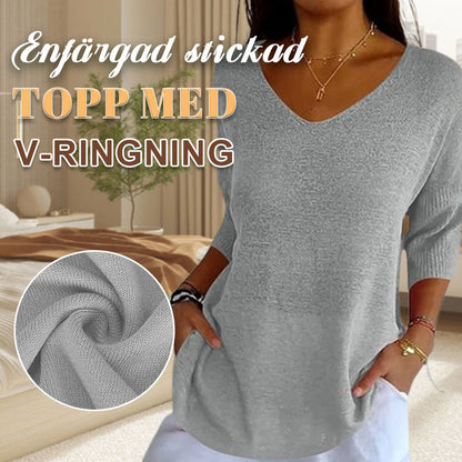 Effen gebreide top met v-hals
