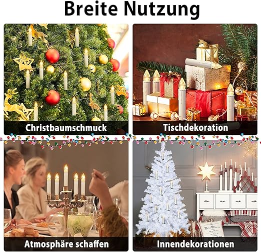 🎄 Drahtlose flammenlose Kerzen mit Fernbedienung, Timer und Clips