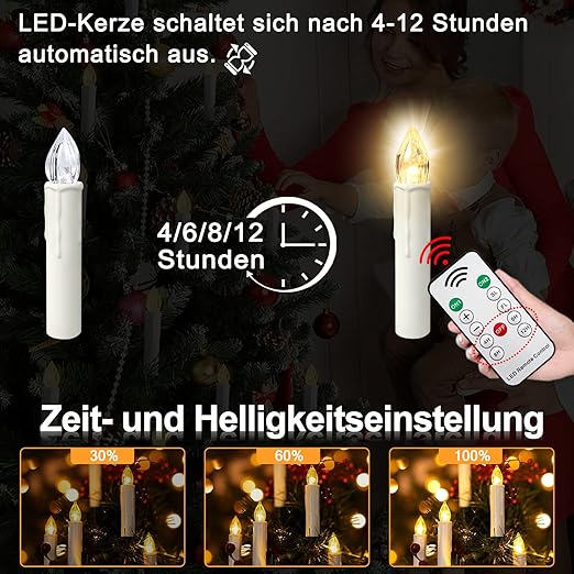 🎄 Drahtlose flammenlose Kerzen mit Fernbedienung, Timer und Clips