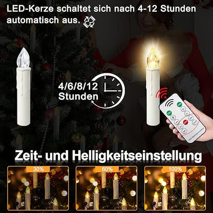 🎄 Drahtlose flammenlose Kerzen mit Fernbedienung, Timer und Clips