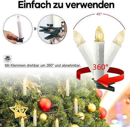 🎄 Drahtlose flammenlose Kerzen mit Fernbedienung, Timer und Clips