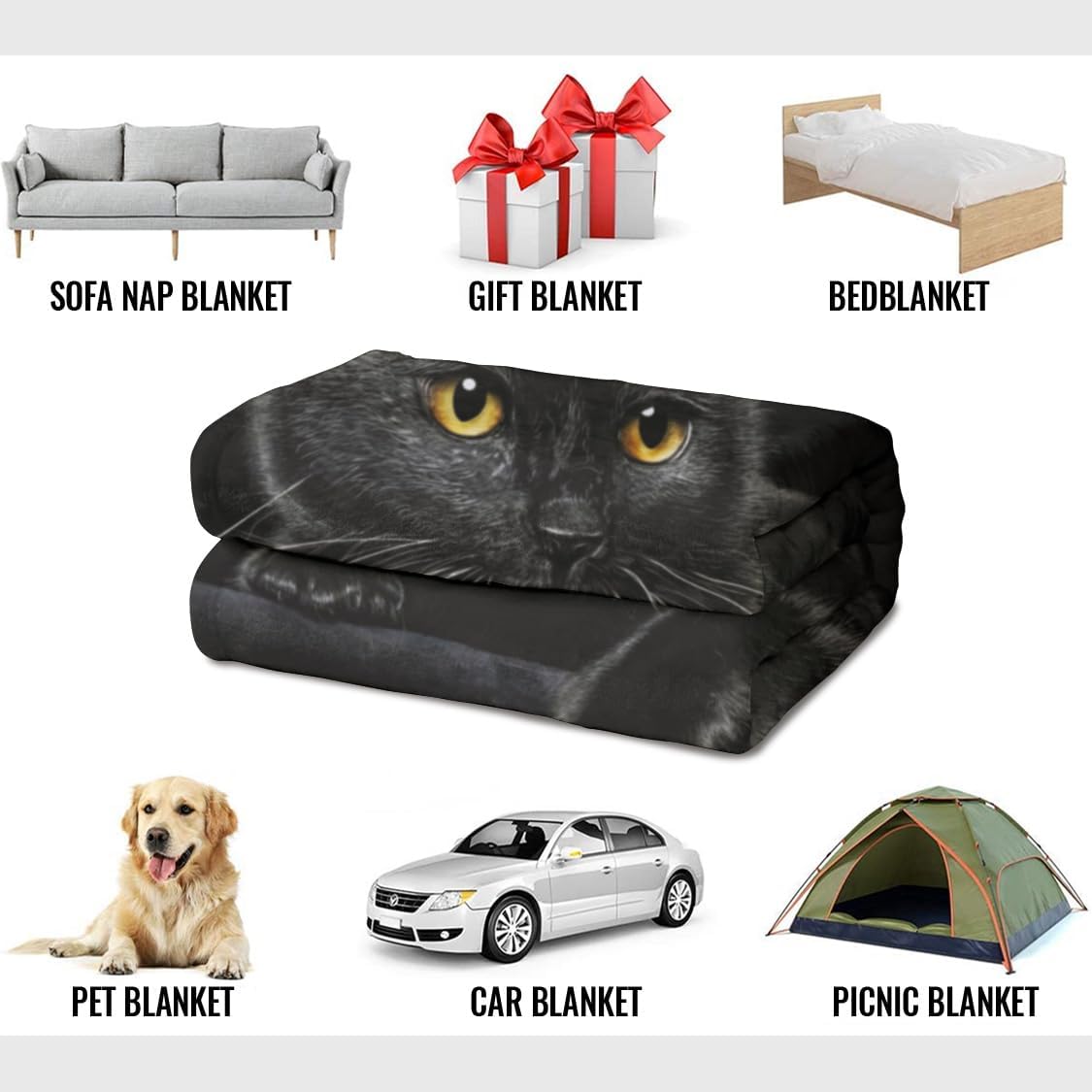 Niedrige schwarze Katzen gemusterte Flanell-Decke