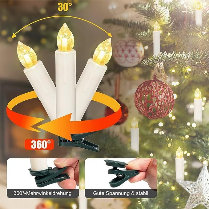 🎄 Drahtlose flammenlose Kerzen mit Fernbedienung, Timer und Clips