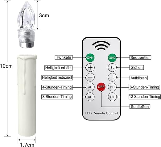 🎄 Drahtlose flammenlose Kerzen mit Fernbedienung, Timer und Clips