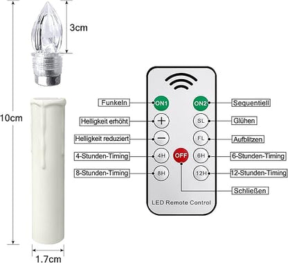 🎄 Drahtlose flammenlose Kerzen mit Fernbedienung, Timer und Clips