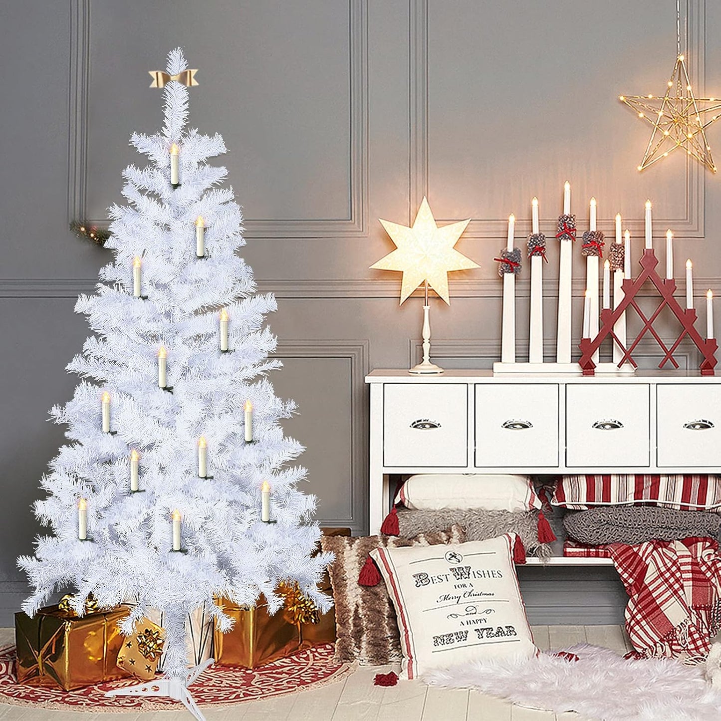 🎄 Drahtlose flammenlose Kerzen mit Fernbedienung, Timer und Clips