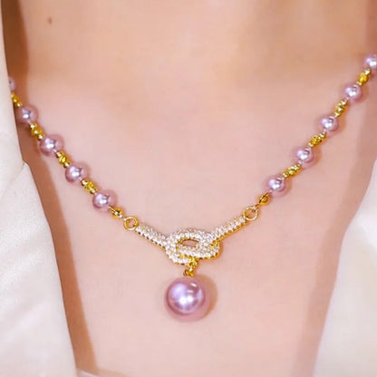 👸Hoogwaardige paarse parelketting met diamanten✨